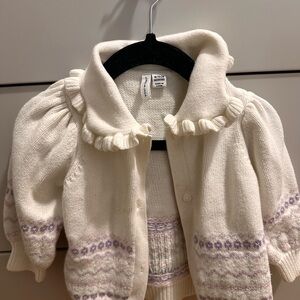 Janie and Jack Cream and Lavender Knit Cardigan